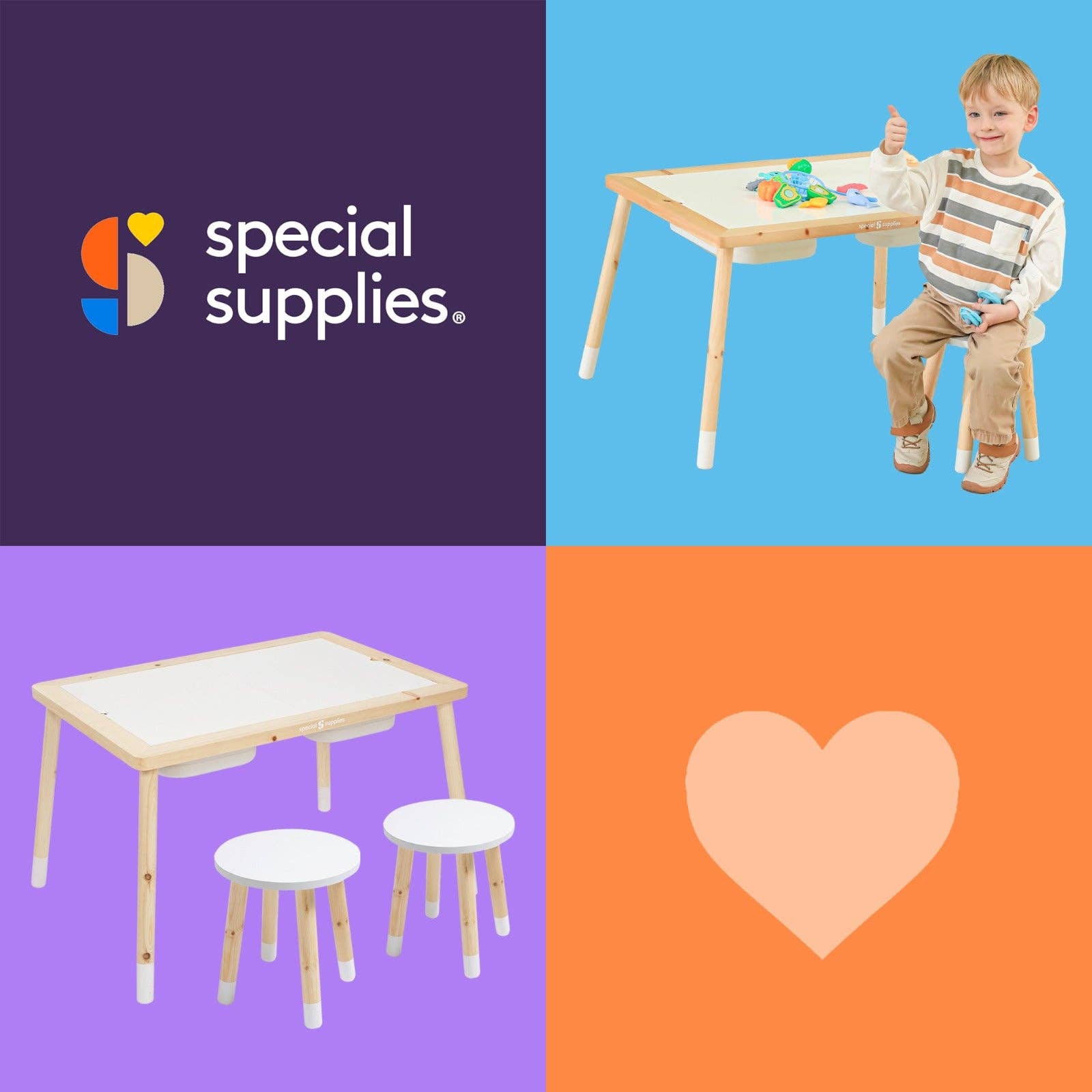 Special Supplies - Wholesale Toy Set - Kids - Kid’s Sensory Table Set with Deep Water and Sand Bins, Writable Lids, Chalk and Dry Erase Markers, and 2 Children’s Stools7