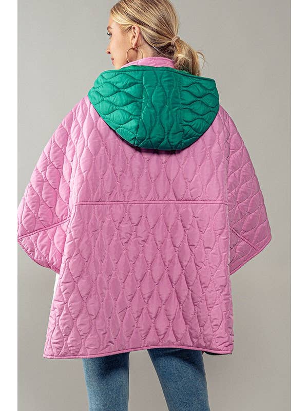 Urban Daizy - Vente Veste sans manches – femme - Cape matelassée à capuche avec motif de vagues et boutons-pression