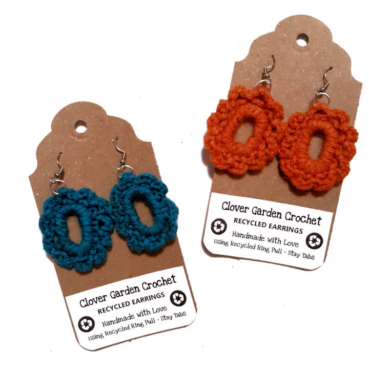 Crochet Cabochon Style Boho Earrings - Recycled! for wholesale by Clover Garden Crafts