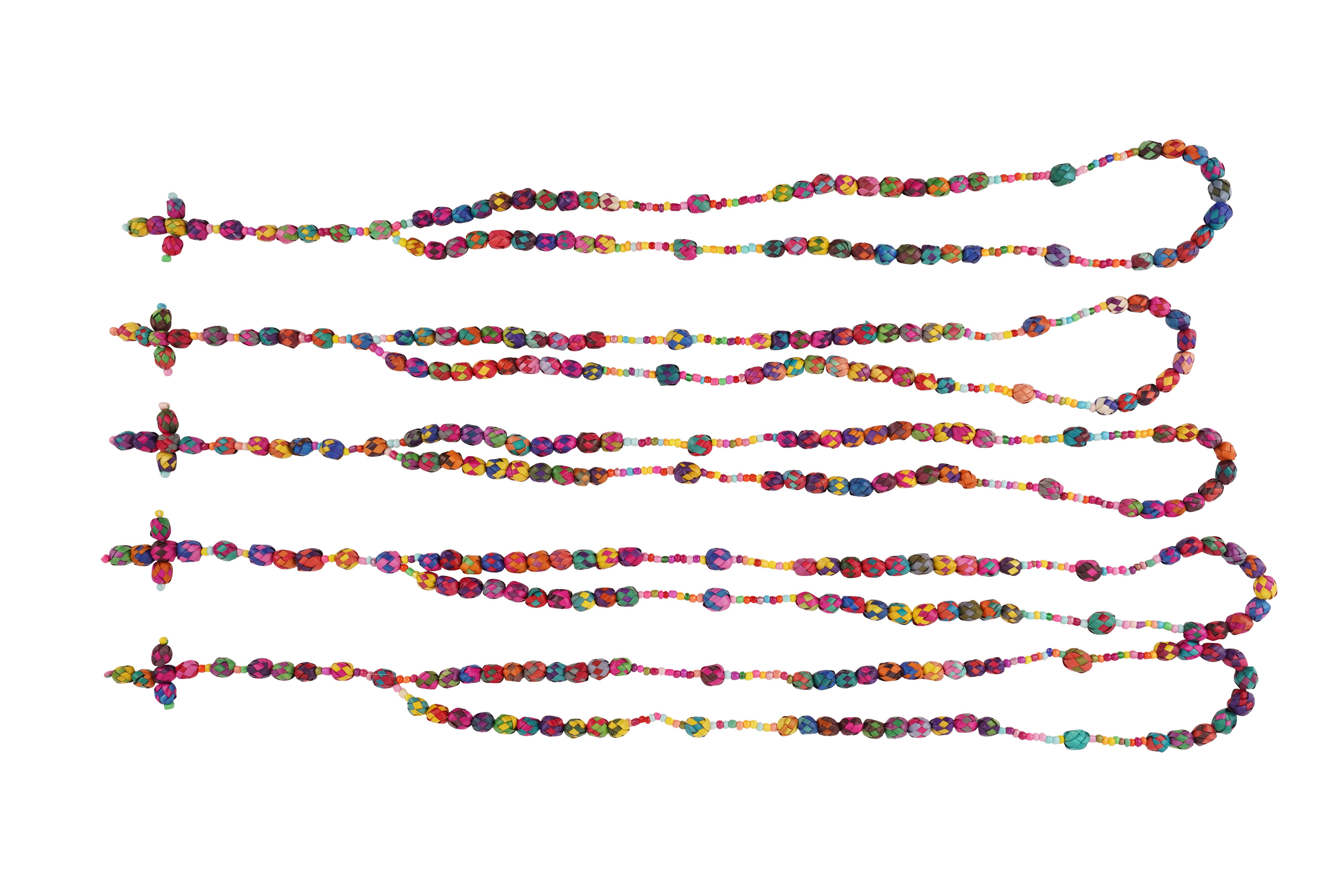 My Amigos Imports – wholesale Prayer beads necklace – Colorful Palm Rosary with Cross-Handmade-21 inch-Fiesta-$100