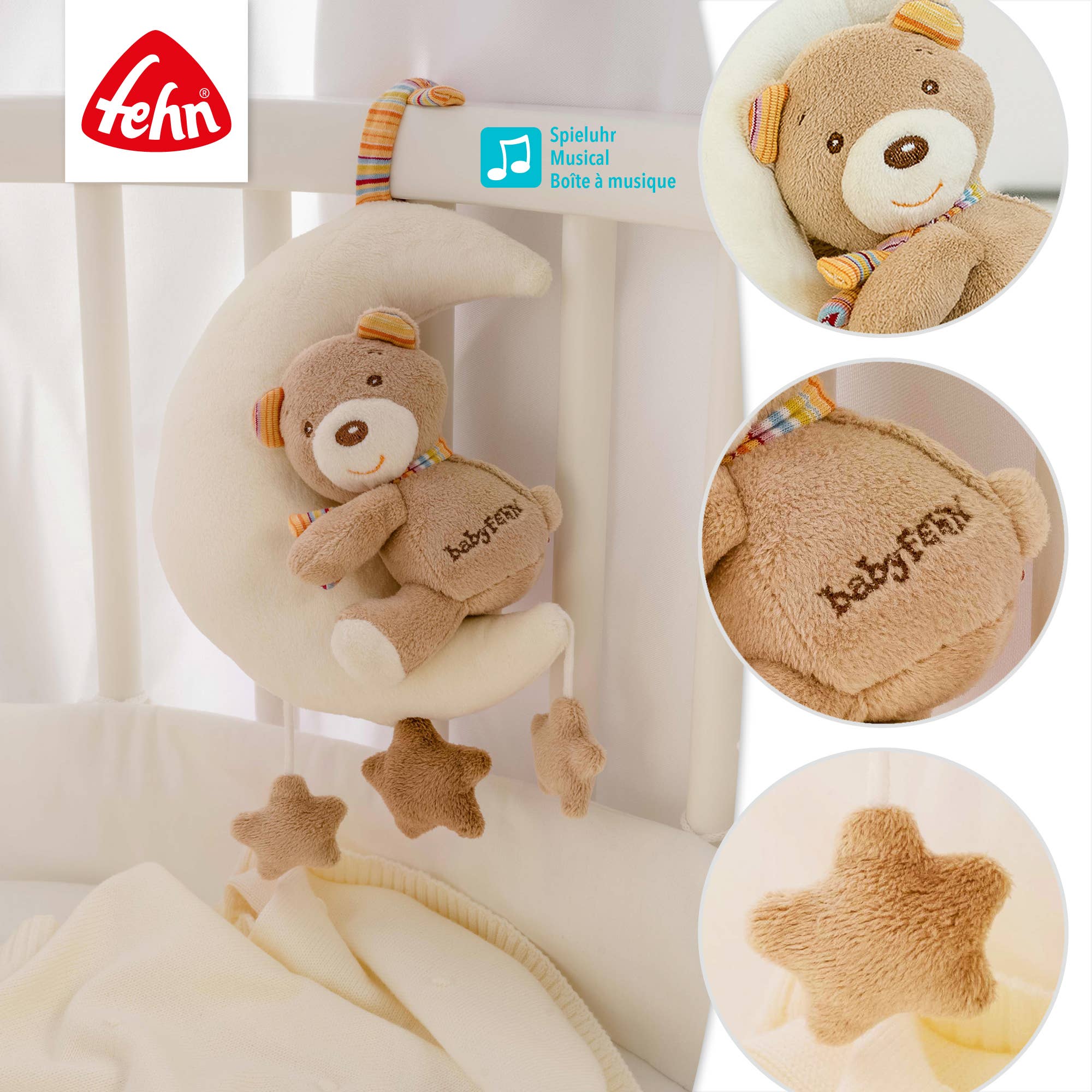 Fehn - Venta al por mayor Caja de música - Niños y bebés - Caja de música Teddy in the Moon, peluche y somnífero3