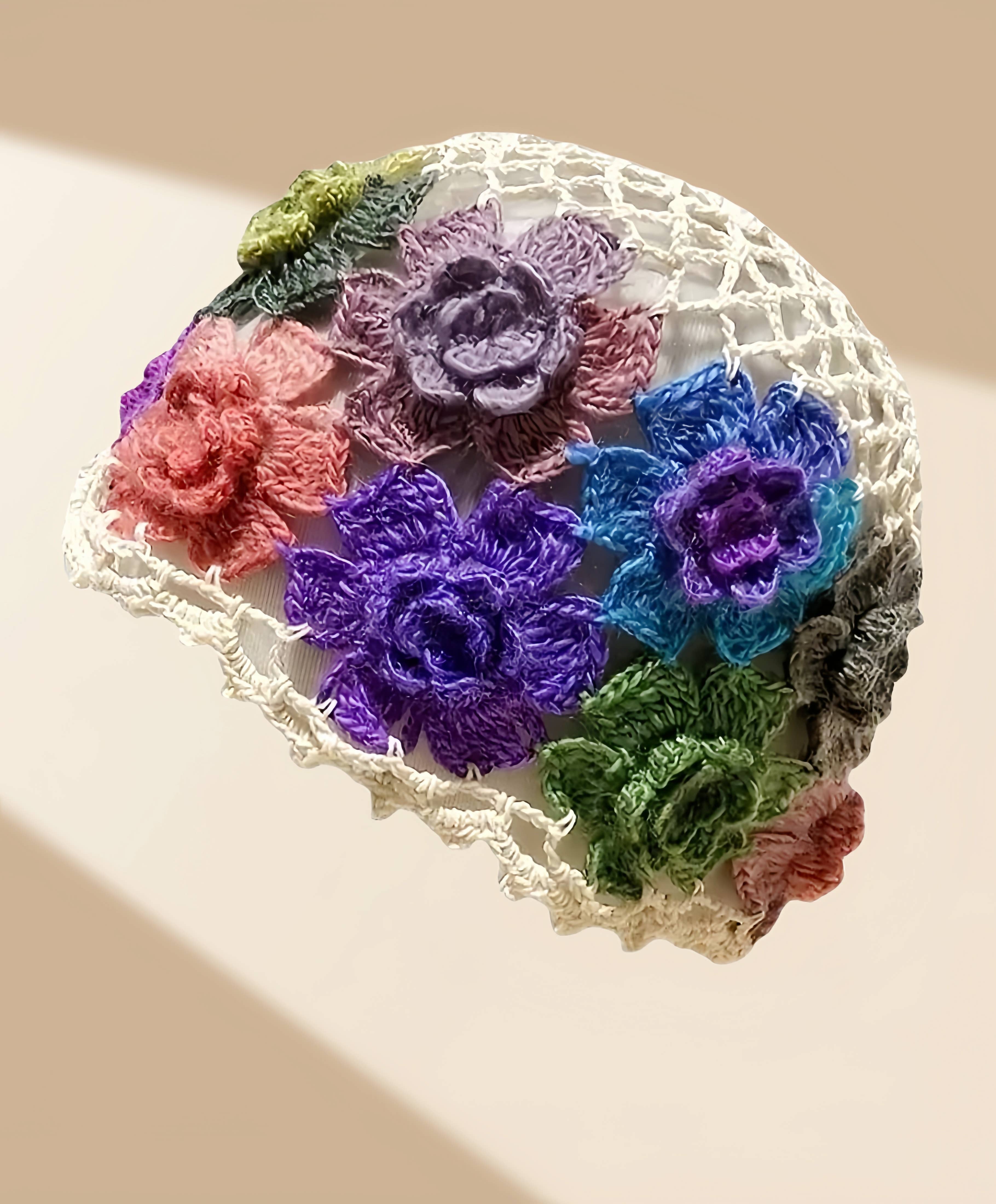 JC Sunny Fashion – Gorro - Mulher por atacado – JCH903327 Gorro Colorido 3D Vintage com Flores Boho em Croché Vazado5