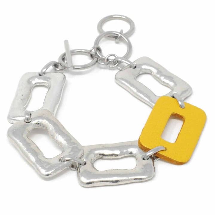 Bracciale a maglie medie con anello in pelle gialla per la vendita all'ingrosso da parte di Sobo & Co Jewellery