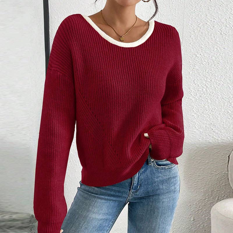 HIDDENBRAND - Wholesale Knit Sweater - Women's - Christmas Bow Decor Backless Knit Pullover Sweater4