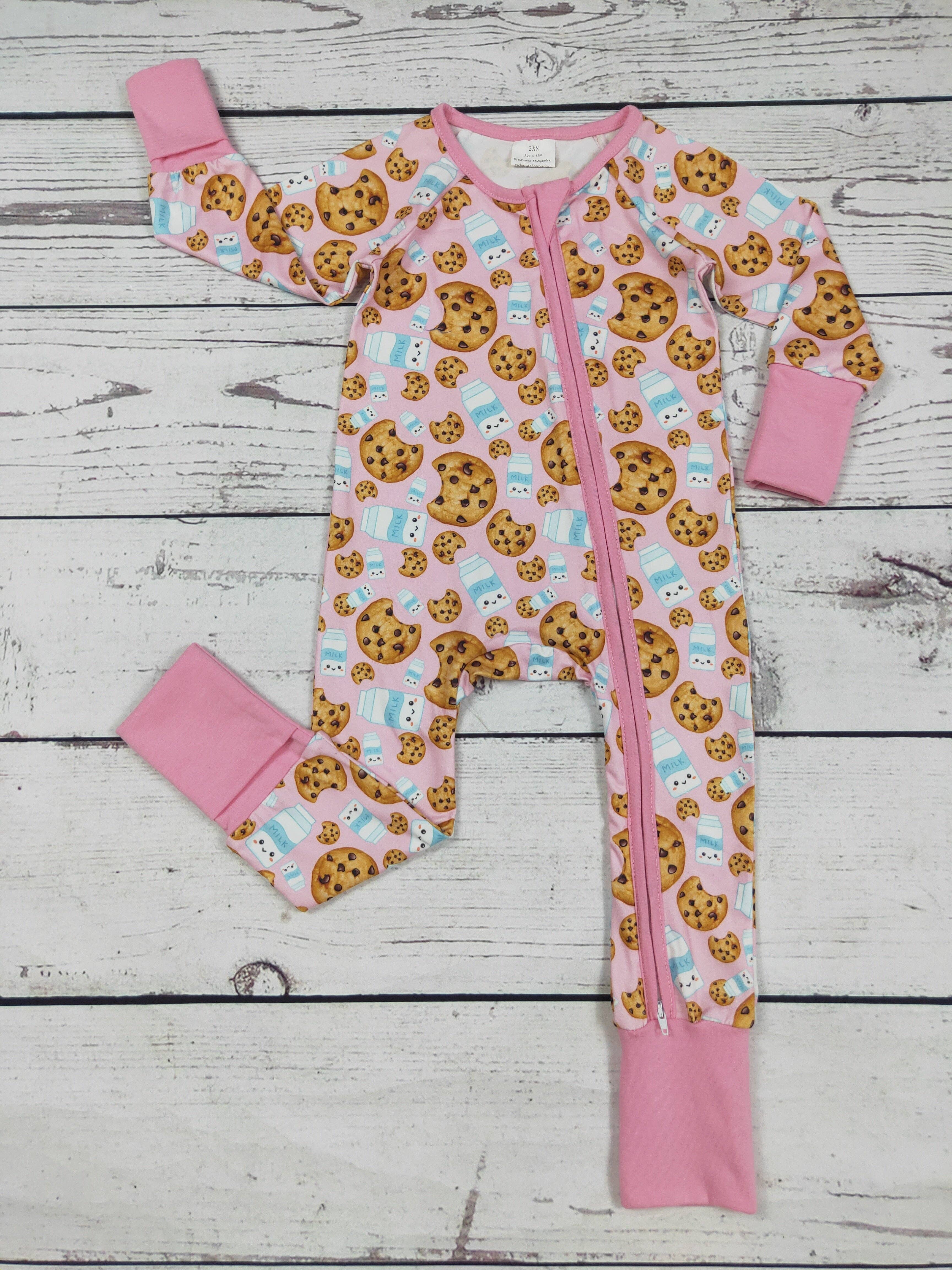 sassy kids palace - Vente Grenouillère – bébé - Pyjama de Noël imprimé lait et biscuits pour bébé fille