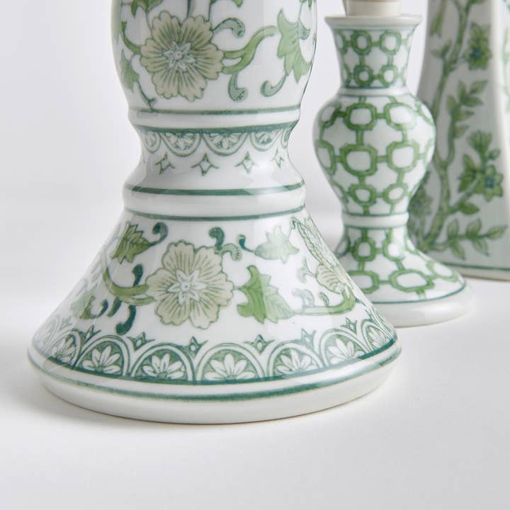 Green White Imperial Taper Holders, Set Of 5 for wholesale on Faire