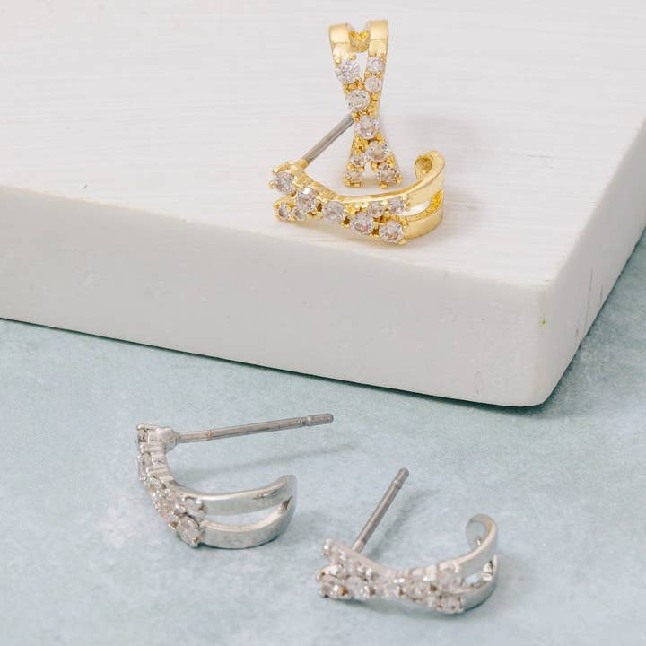 Gold Dipped Cz Pave X Hoop Earrings for wholesale by Fame Accessories