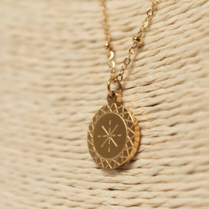 Gold Compass Necklace with Beaded Chain - Waterproof Jewelry for wholesale by FITISH