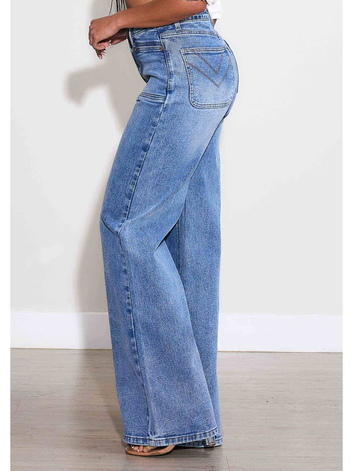 Medium Stone WIDE LEG - Rigid with Comfort Stretch for wholesale on Faire