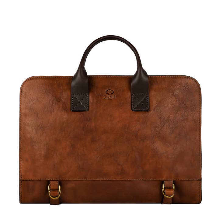 Time Resistance - Wholesale Briefcase - Unisex - Matte Brown Leather Briefcase - Wide Sargasso Sea