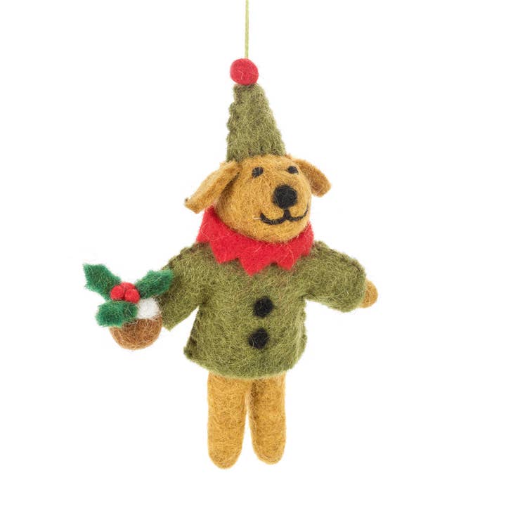 Hamdmade Felt Bernard the Dog Hanging Christmas Decoration for wholesale by Felt So Good