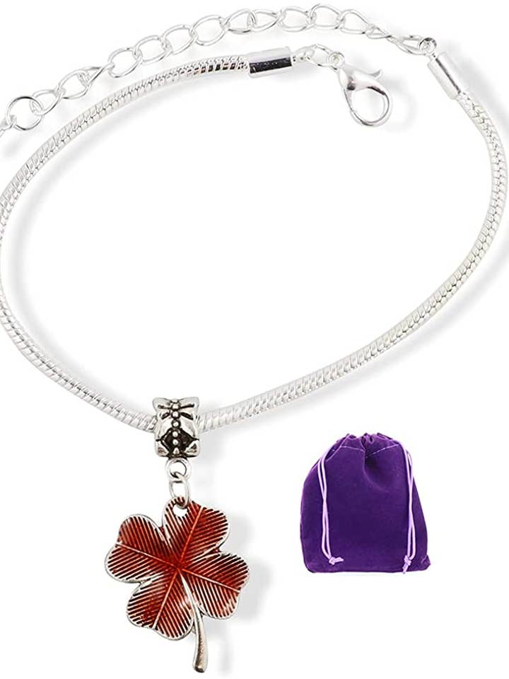 Trevo de quatro folhas com pulseira de corrente de cobra de tonalidade marrom vermelha por atacado de Dave The Bunny