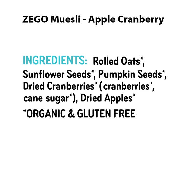 Zego - Wholesale Breakfast Cereal - Organic Gluten-free Nut-free Muesli: Apple Cranberry (13 Oz)15