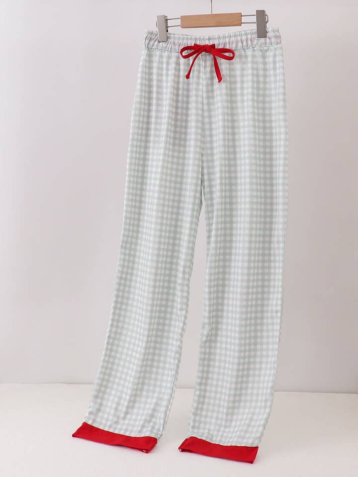 Sage gingham mom pajama pants for wholesale by Mom & Co.