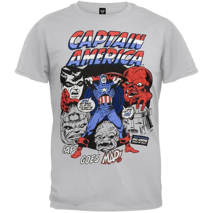 Official Store - Wholesale Screen Printed T-Shirt - Men's - Captain America - Cap Goes Mad Men's Soft T Shirt