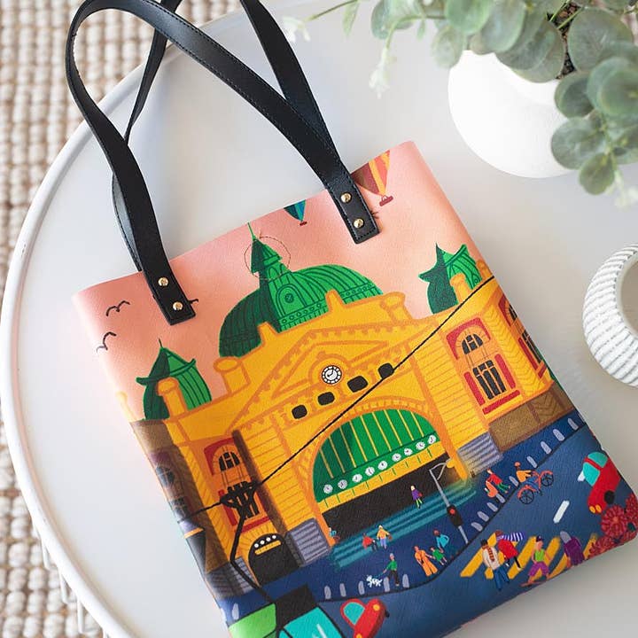 Iconic Melbourne Flinders St Station Handbag for wholesale by Elise Gow Designs