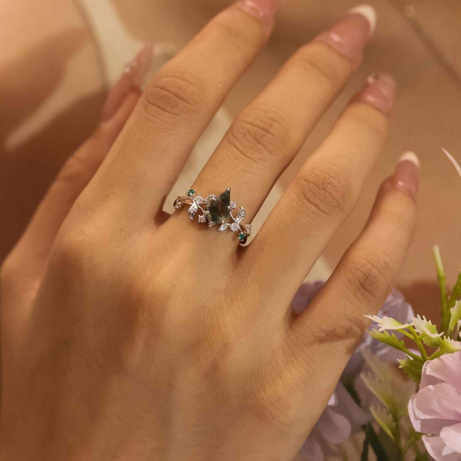 Azura Jewelry - Wholesale Multi-Stone Ring - Secret Garden Moss Agate Emerald Ring1