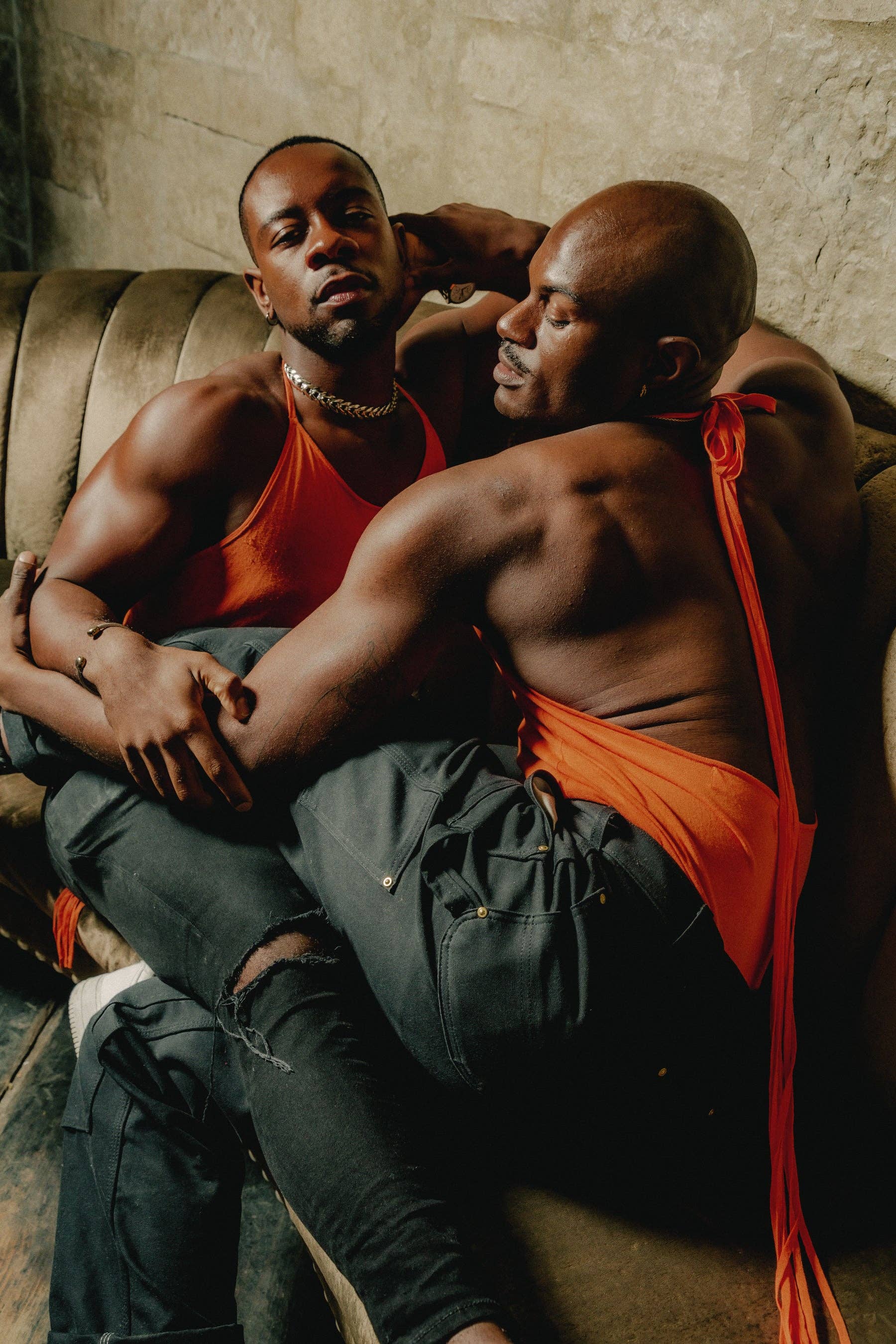 Orange Self-Tie Halter Knit Tank with Back Straps for wholesale on Faire2