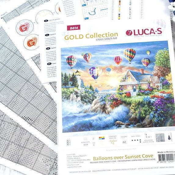 Luca-S - Wholesale Embroidery/Cross Stitch Supplies - Cross Stitch Kit Luca-S Gold - Balloons over Sunset Cove, B614