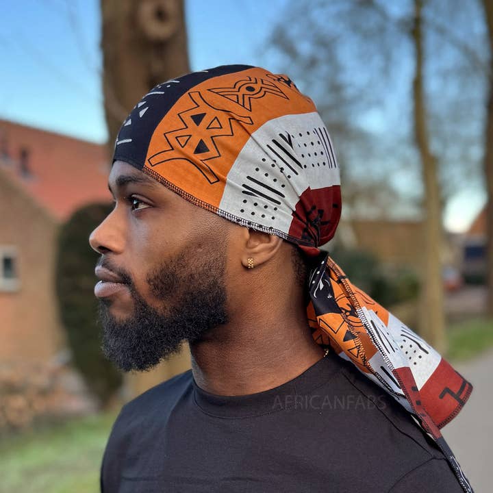 AfricanFabs - Vente Bandana – unisexe - Durag / Du-rag / Do-rag / Bandana - Unisexe - Bogolan Marron Foncé