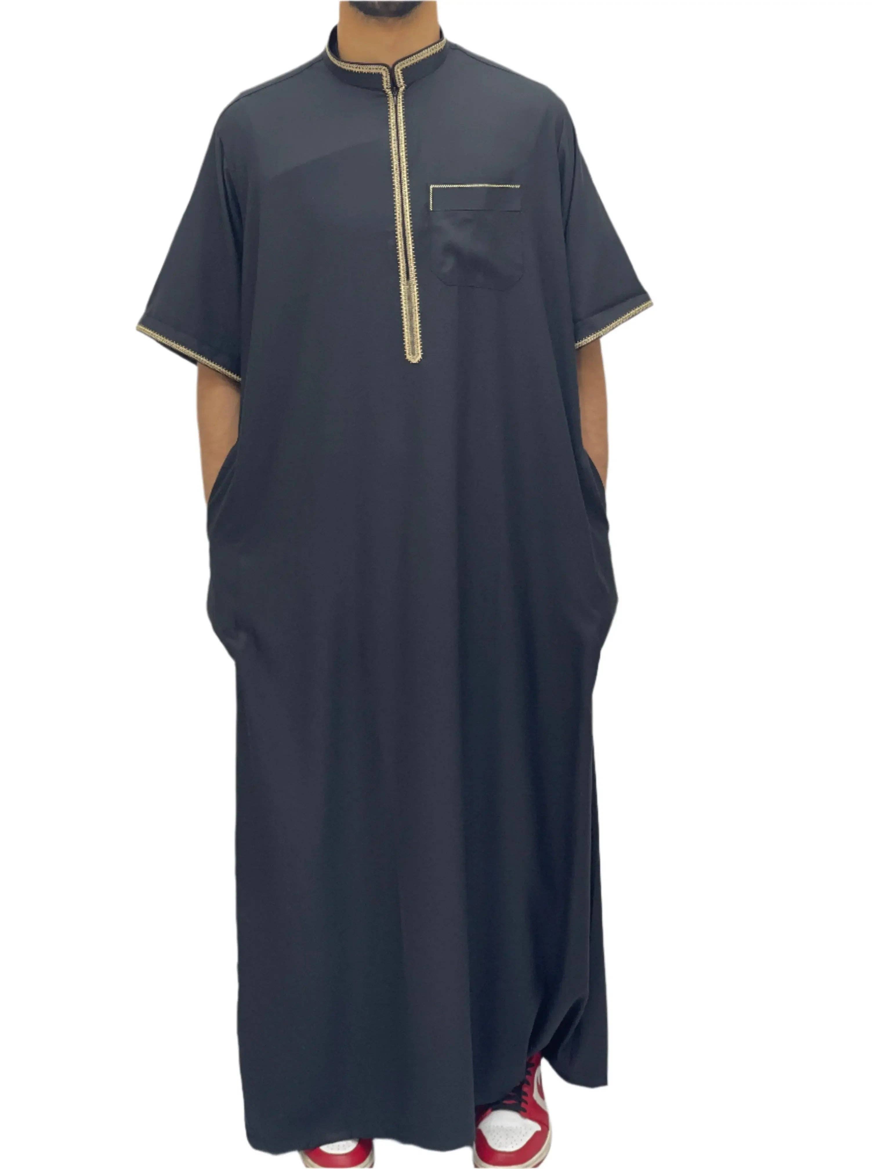 Palestinian Elegance - Wholesale  - Timeless Elegance: Men's Durable Kaftan Thobe with Gold Details1