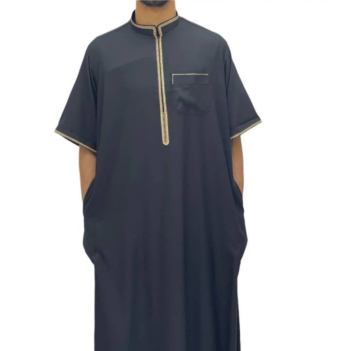Palestinian Elegance - Wholesale - Timeless Elegance: Men's Durable Kaftan Thobe with Gold Details1