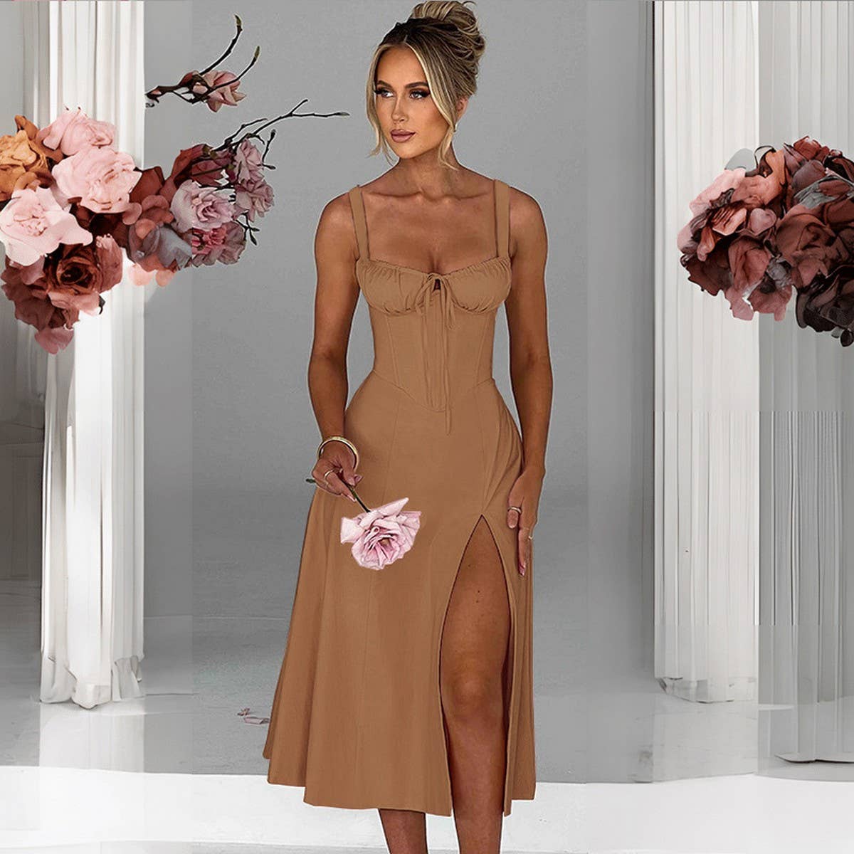 Lily Clothing - Wholesale Dress - Women's - Fashion casual lace-up slim split halter dress4