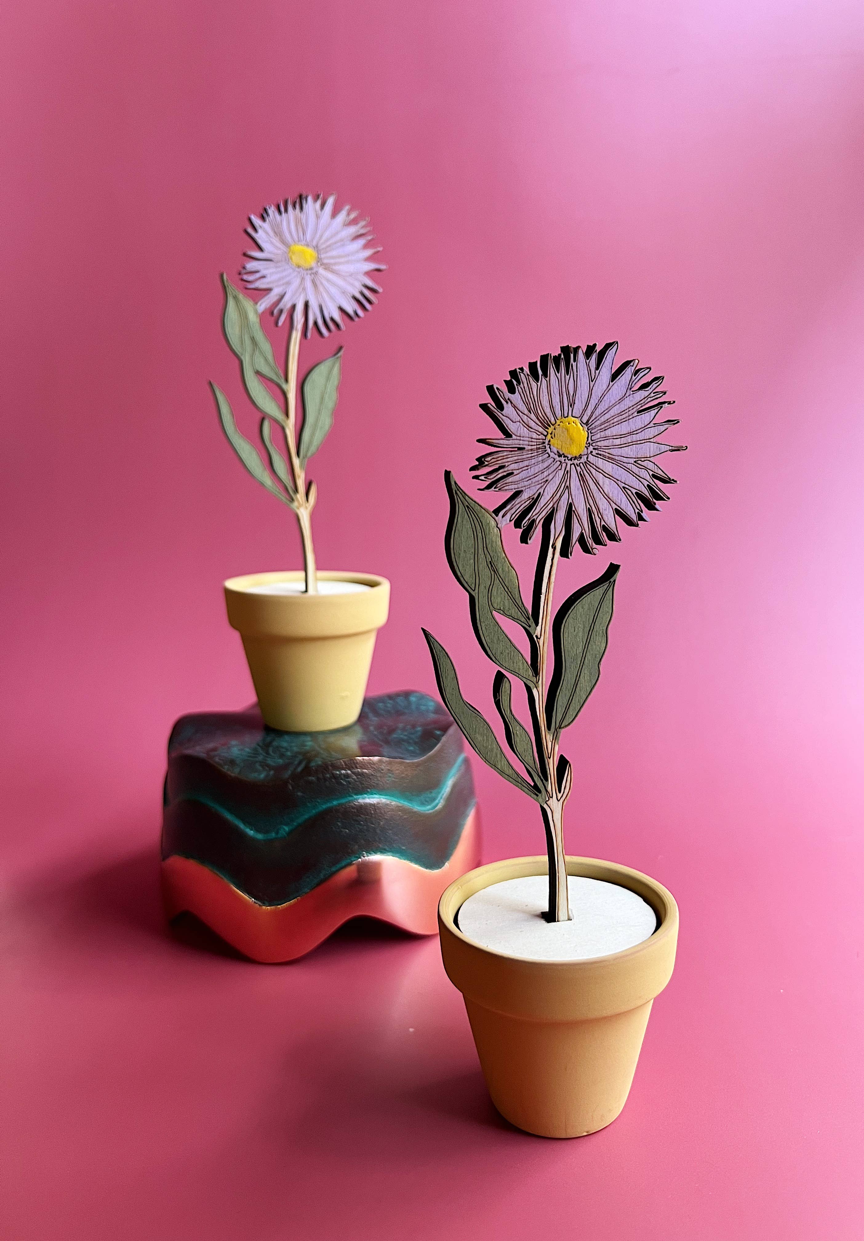 Cate Paper Co. - Wholesale Wood Wall Art - Hand Painted Wooden Flower- Aster0