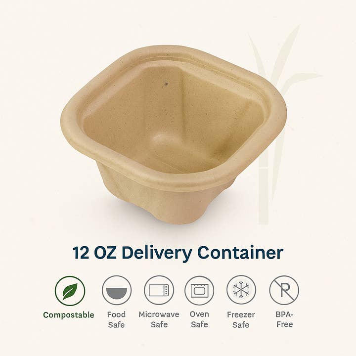 Contenants de livraison de 350 ml (Caisse de 1000 | 8 x 125 paquets) - 100 % compostables fabriqués à partir de bagasse de canne à sucre pour la vente par Nutribite EcoWare