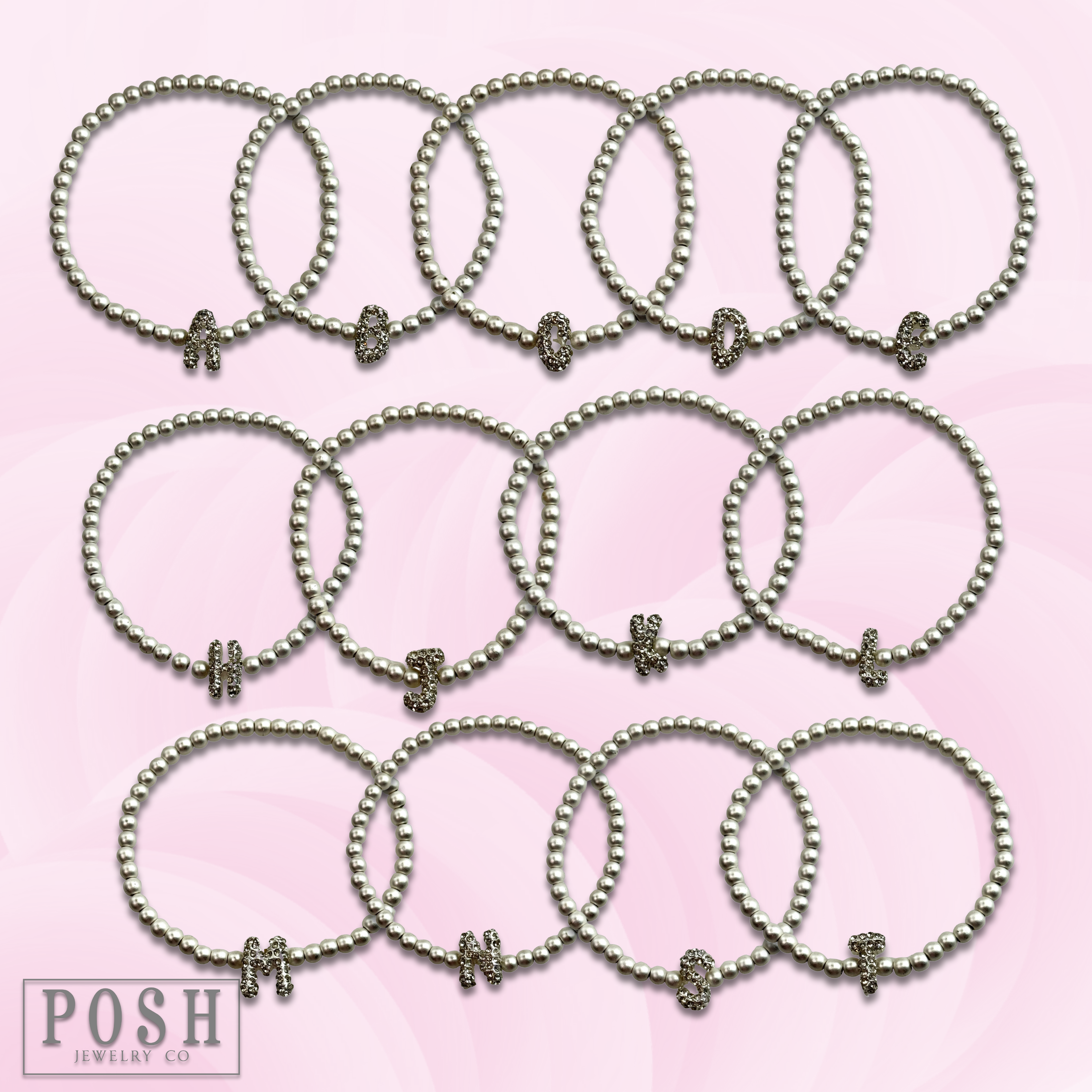 Pink Panache Brands - Wholesale Beaded Bracelet - Bead bracelet with rhinestone inital29