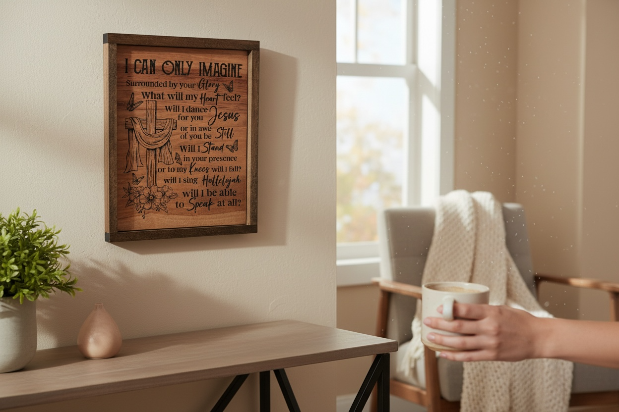 Faithful Creations Studios – Großhandel Schilder – Ich kann es mir nur vorstellen - Wandkunst aus Massivholz — 12x12 — Christlich1
