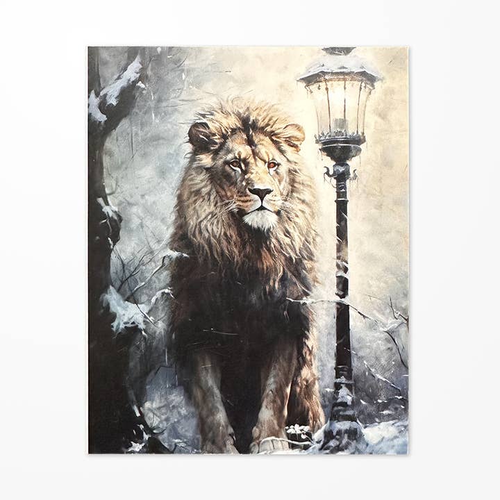 Journey Through the Wardrobe, Lion and Lamp Greeting Card for wholesale by Mythril Made