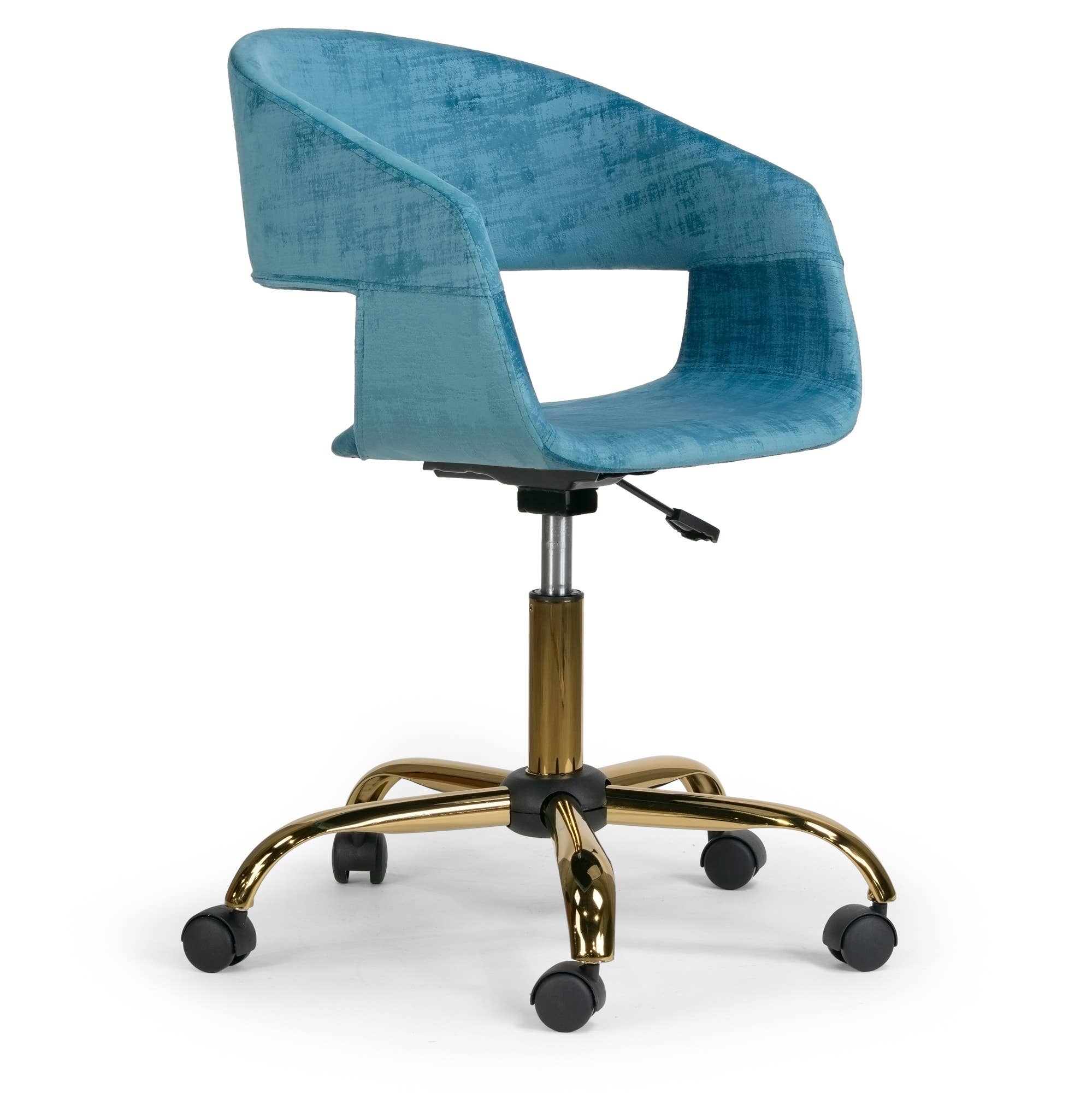 Glamour Home - Wholesale Chair - Amani Blue Velvet Office Chair with Golden Metal Base0