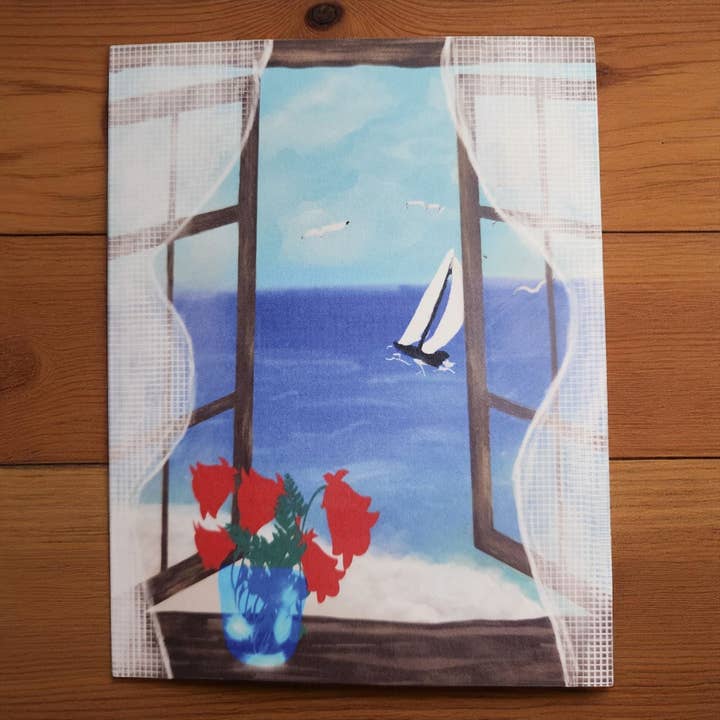 Greeting Card - Watercolor Ocean View with Sailboat for wholesale by Grace Mercantile