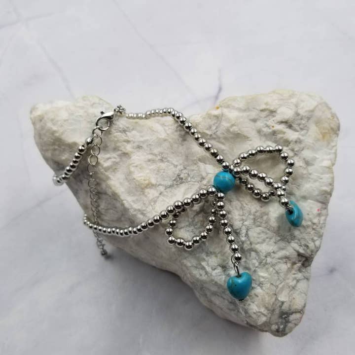 The Pretty Jewellery - Wholesale Pendant/Charm Necklace - Turquoise Heart Bow Necklace