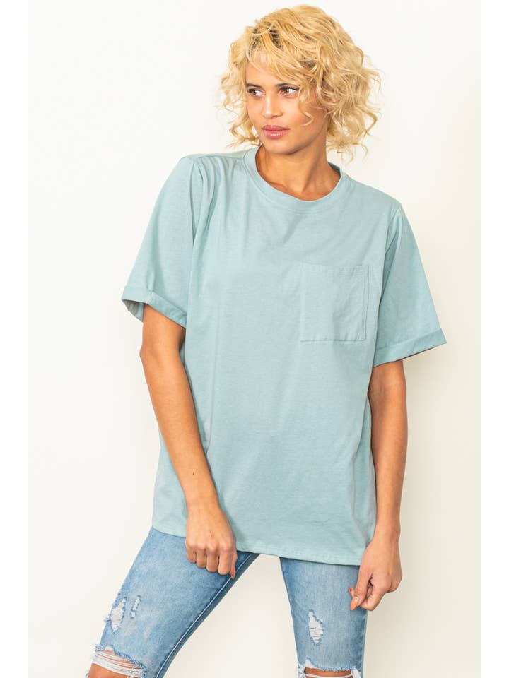 Elloh Collection – wholesale T-shirt – women's – Round Neck Boyfriend Fit Cotton T-Shirt with Front Pocket21