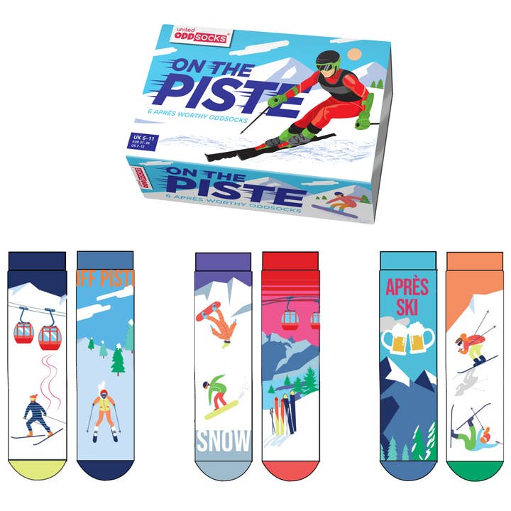 ON THE PISTE | 6 Odd Socks Gift Box - United Oddsocks for wholesale by Sock Academy