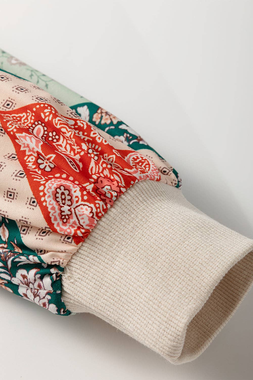 Jet Stream Paisley Geometric Patchwork Crew Neck Loose Fit Top for wholesale on Faire3