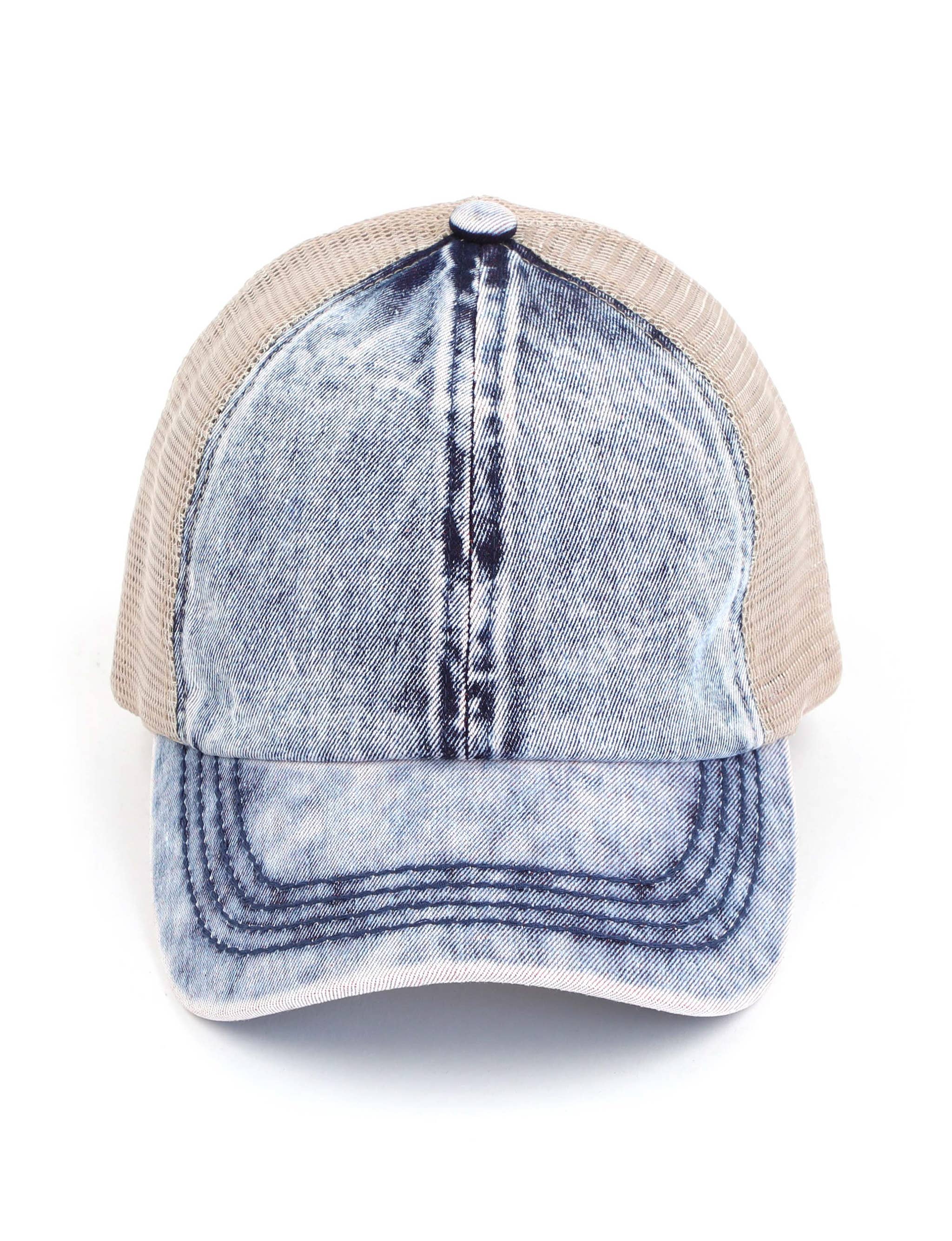 Truly Contagious - Wholesale Ponytail Cap - Women's - CC Washed Denim Criss Cross Cap ( BT-1009 )2