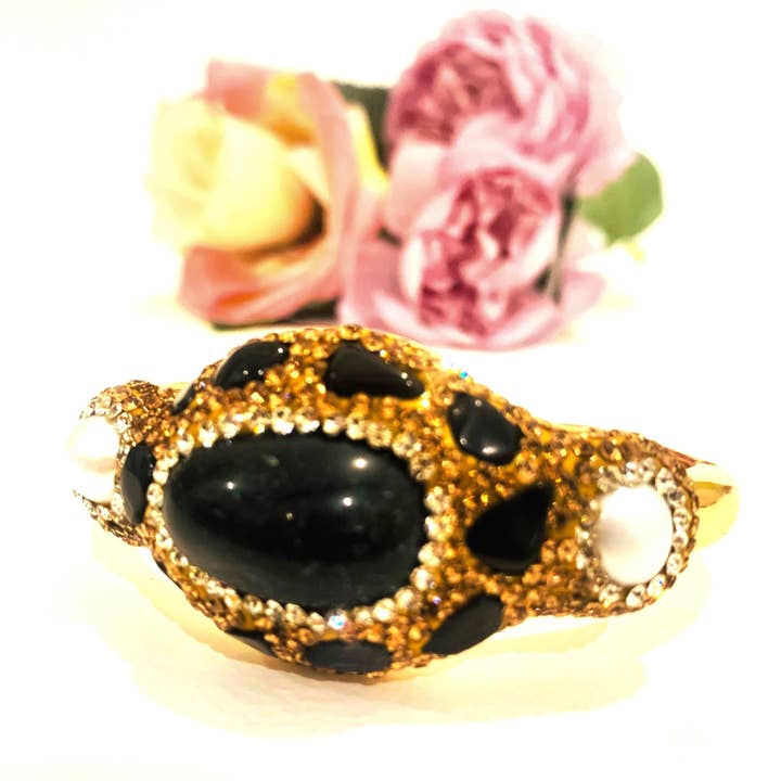 Atisha Spiritual Shop - Wholesale Cuff Bracelet - ISANA BRACELET - in NATURAL HARD STONE and brass metal galvanized and gold rhodium-plated4