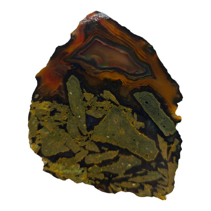 Piranha Agate Slab - Orange Red with Black Brecciation - Brazilian Agate for wholesale by Lapidary Central