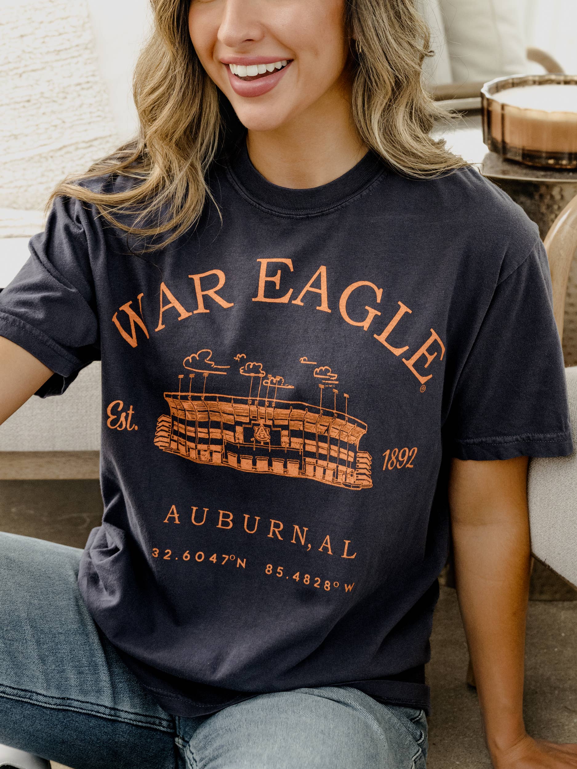 LivyLu - Wholesale Screen Printed T-Shirt - Unisex - Auburn Tigers Stadium Coordinates Navy Comfort Colors Tee2