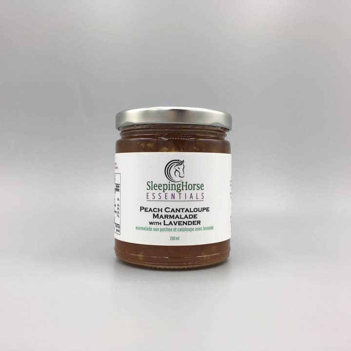 Pfirsich-Cantaloupe-Marmelade mit englischem Lavendel für den Großhandel von Sleeping Horse Essentials