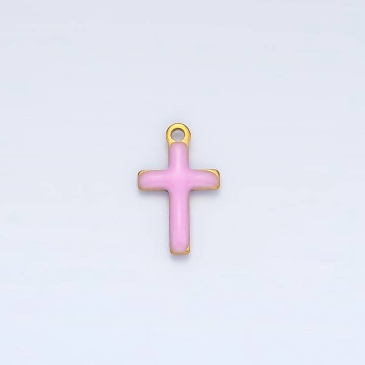 Aim Eternal - Wholesale Individual Charm/Pendant - Stainless Steel Pink, Green, White Enamel Mini Cross Charm | P1020