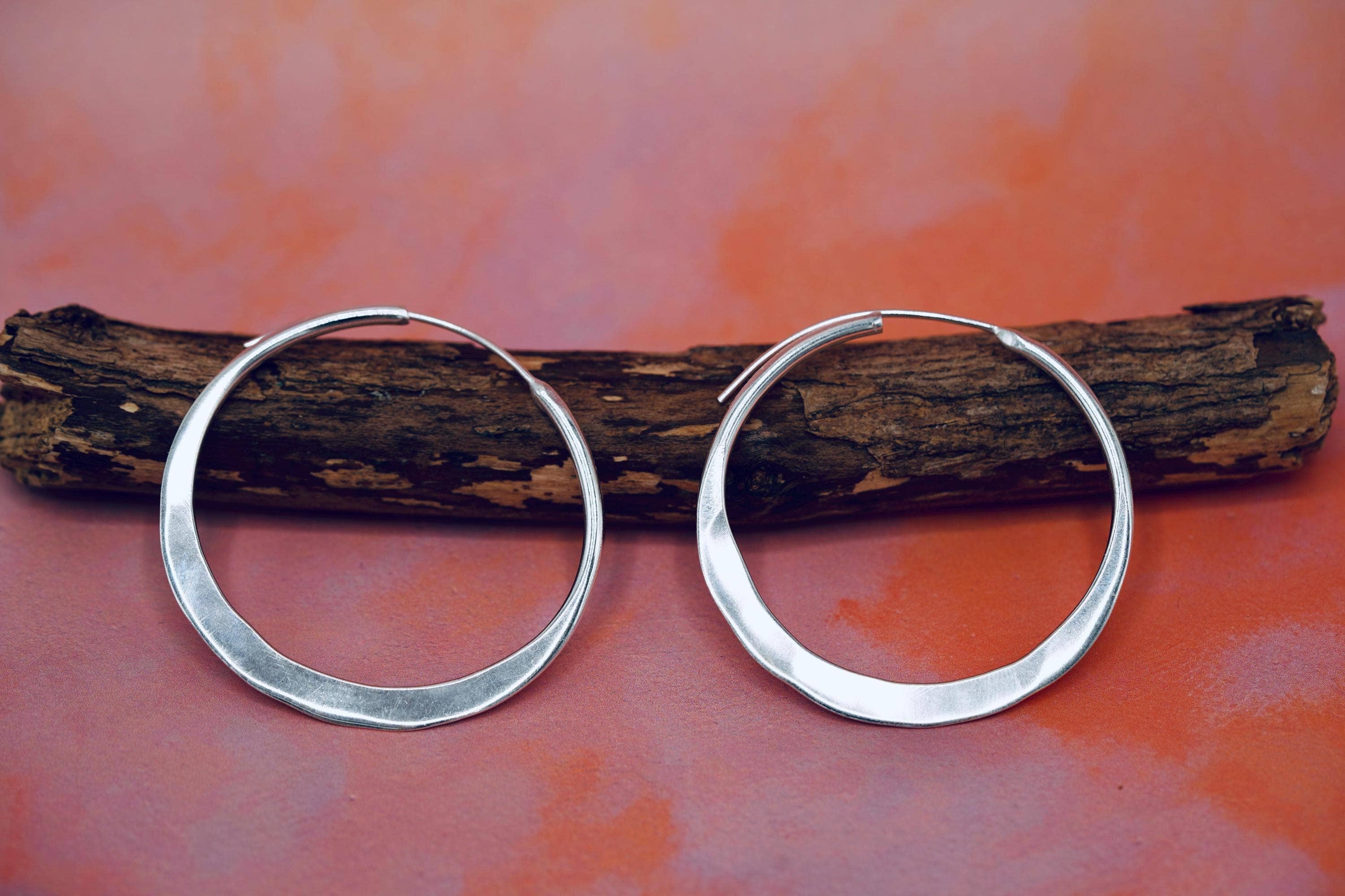 Kaali Boutique – wholesale Hoop earrings – Hammered Flat Silver Hoop Earrings, Bohemian Hoops, Ethnic Jewellery, Everyday Silver Earrings13