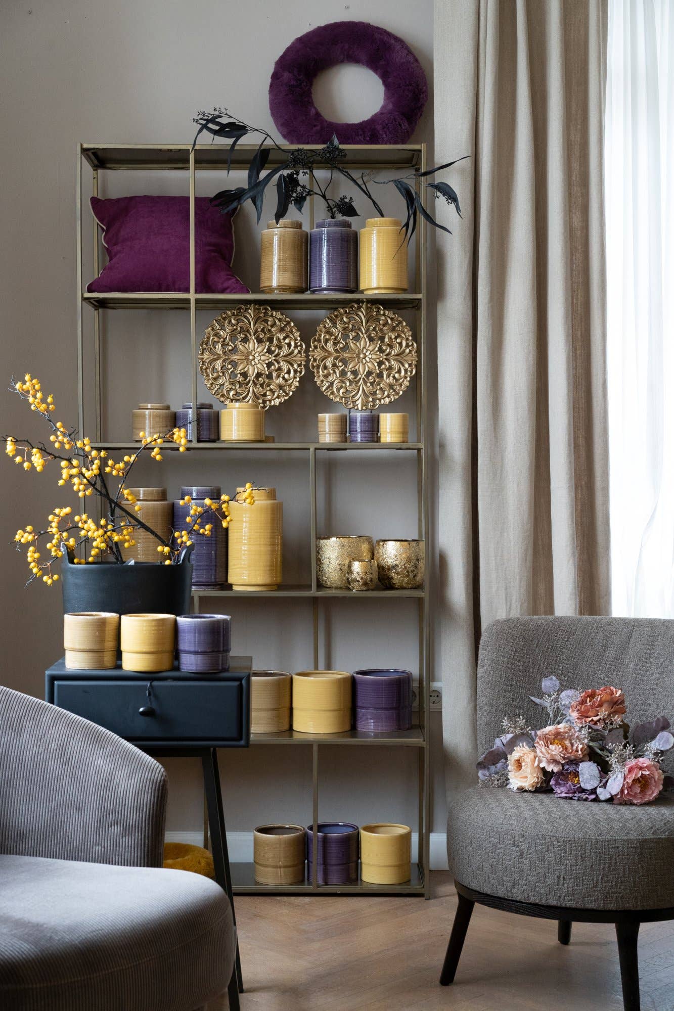 Vosteen – Großhandel Vasen – Keramik Vase Chloe Honig/Beere/Ocker D14.5 H27.5 Ö8.5cm1