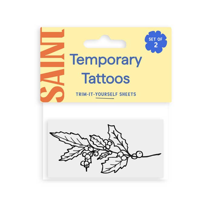 December Birth Flower - Holly Temporary Tattoos for wholesale by Saint Tattoos