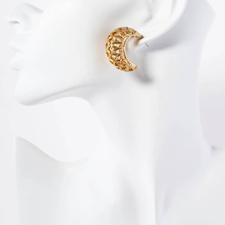 Wild Honey - Wholesale Hoop Earrings - Metal Lattice Pattern 30mm Filigree Open Hoop Earrings With-Titanium-Post1