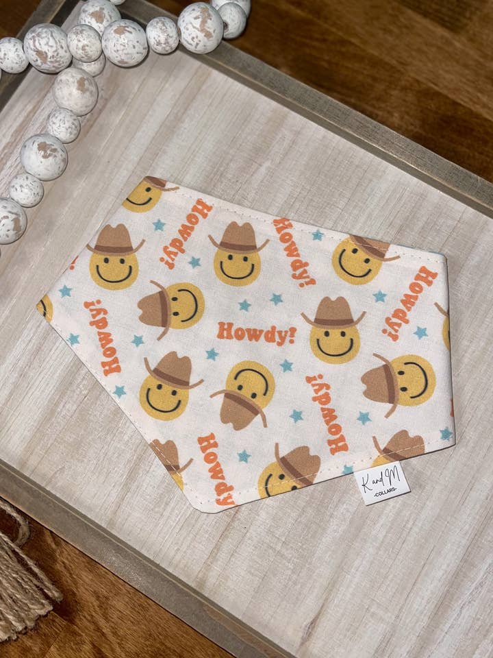 Bandana reversible azul a cuadros para perros Howdy para venta al por mayor de K and M Collars