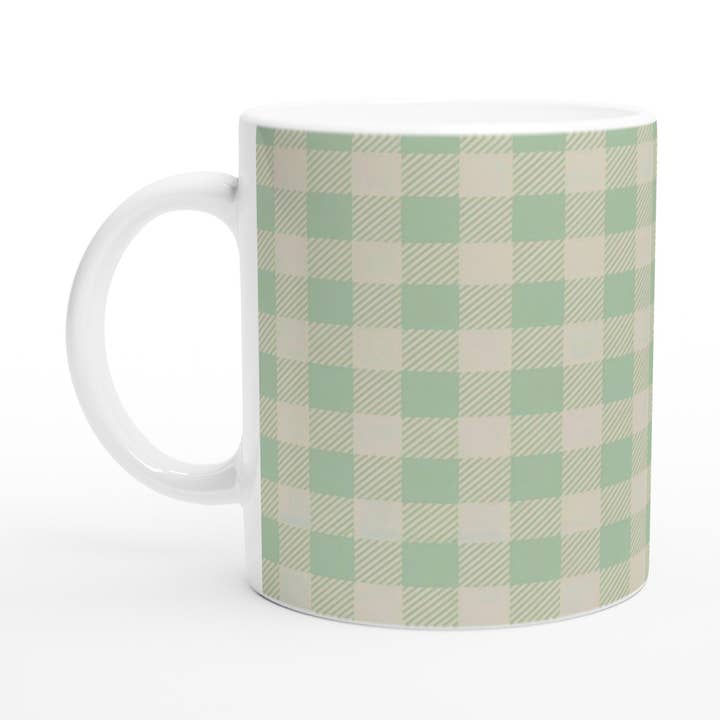 Rustic Green Gingham Ceramic Mug - Farmhouse Style Tea Cup for wholesale by Aminelle & Willow